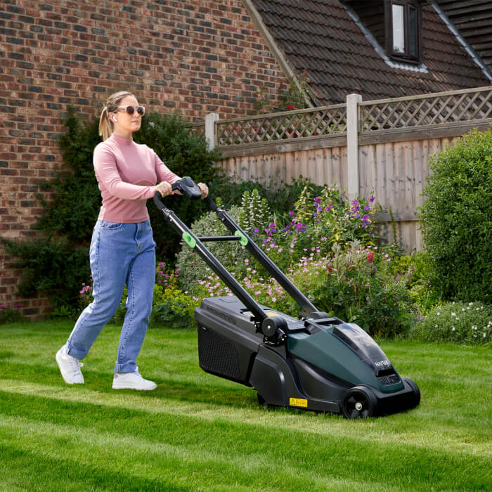 Lawn with perfect stripes mowed by the Hayter Hawk 36